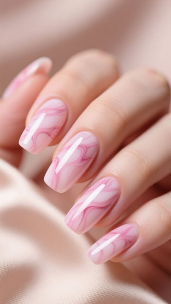 Pink Marble Acrylic Nails