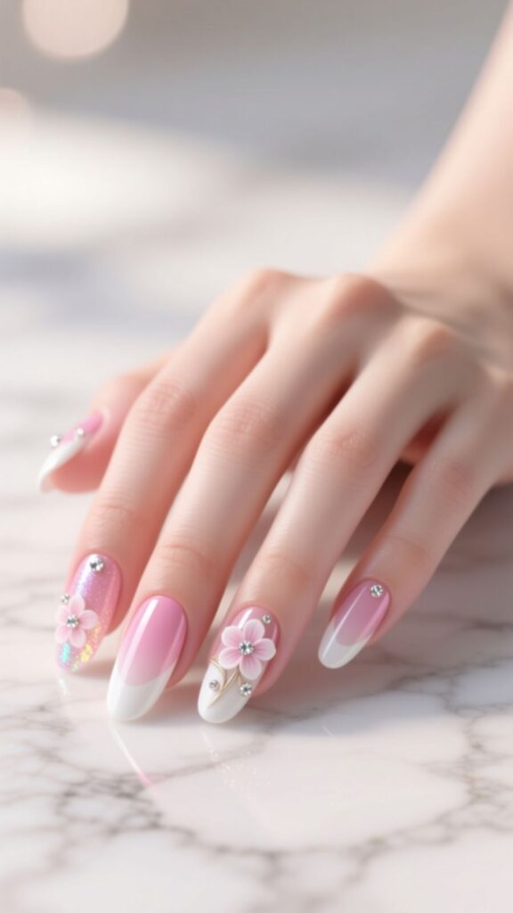 Pink and White Acrylic Nails