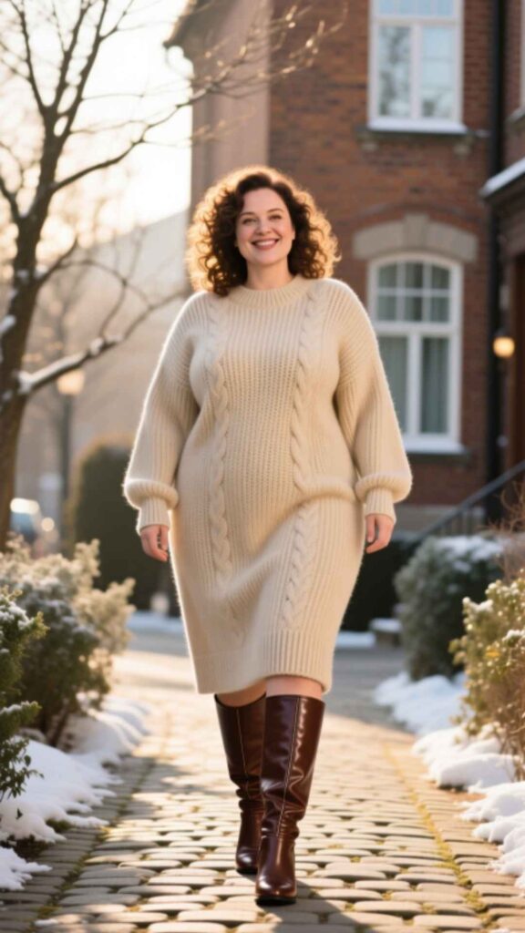 Chunky Knit Dress with Knee-High Boots