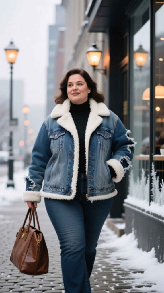 Shearling Jacket with Denim