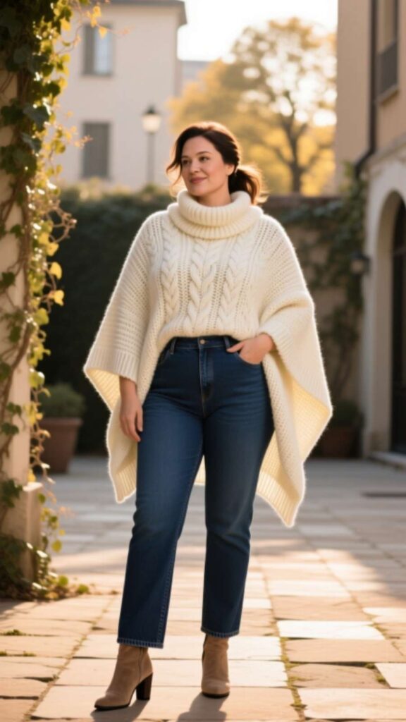 Knit Poncho with Jeans