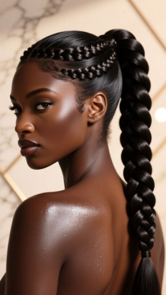Ponytail with Sleek Braided Base