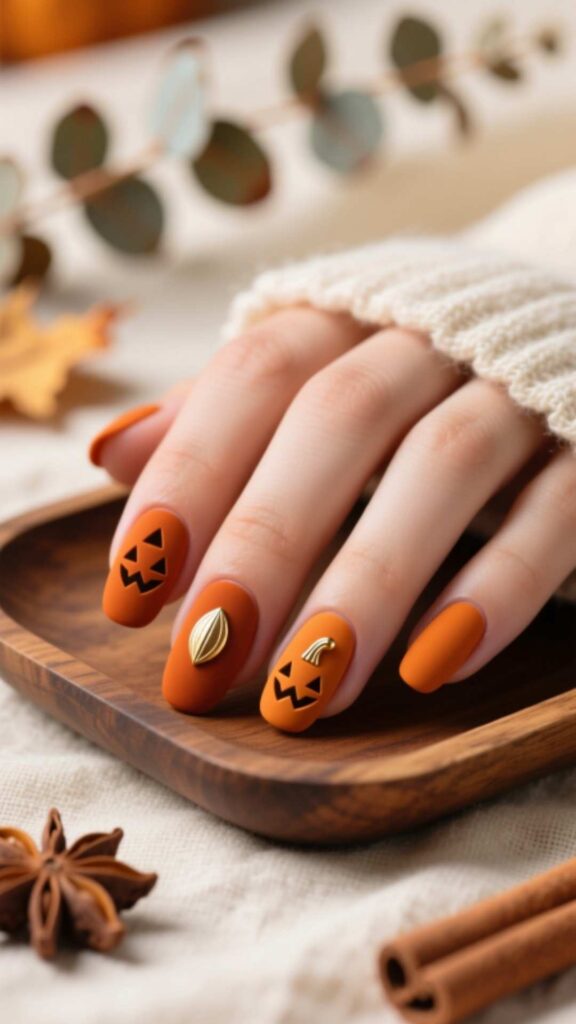 Matte Pumpkin Nails