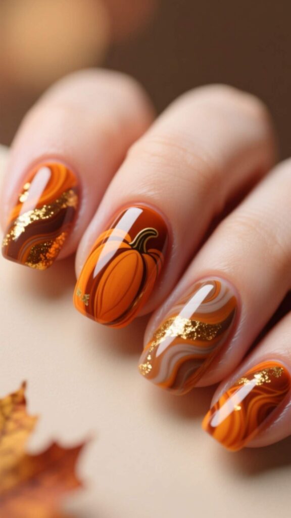 Pumpkin Marble Nails
