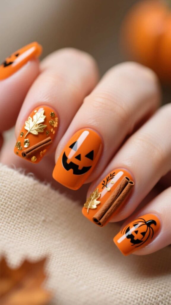 Pumpkin Accent Nails