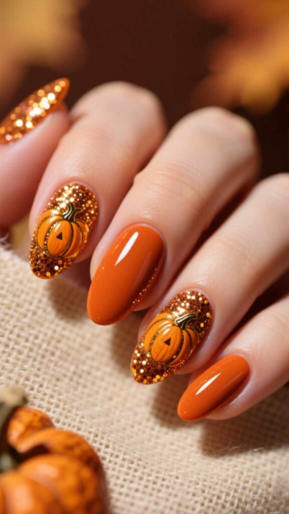 Glitter Pumpkin Nails