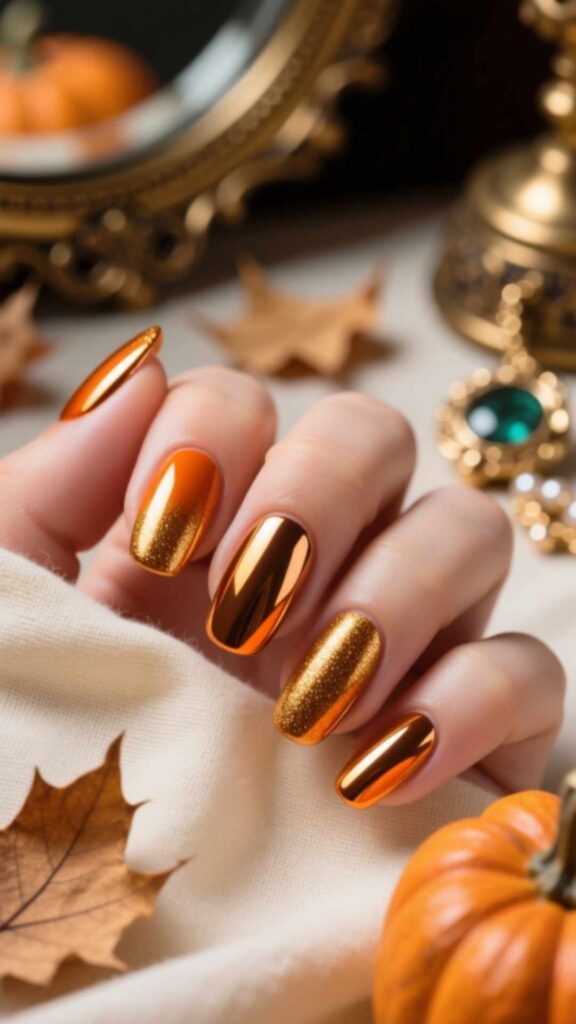 Pumpkin Chrome Nails