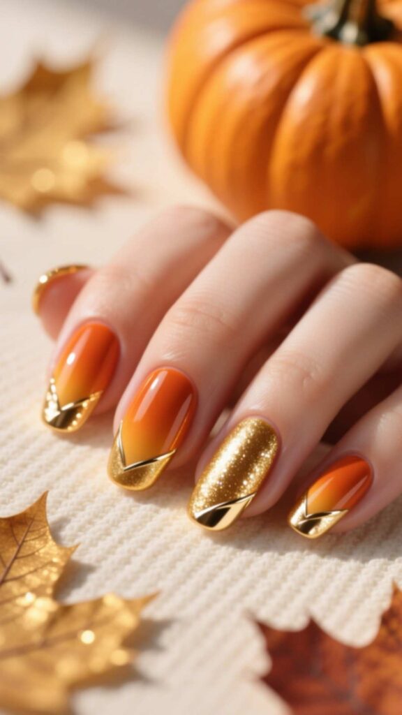 Pumpkin and Gold Nails