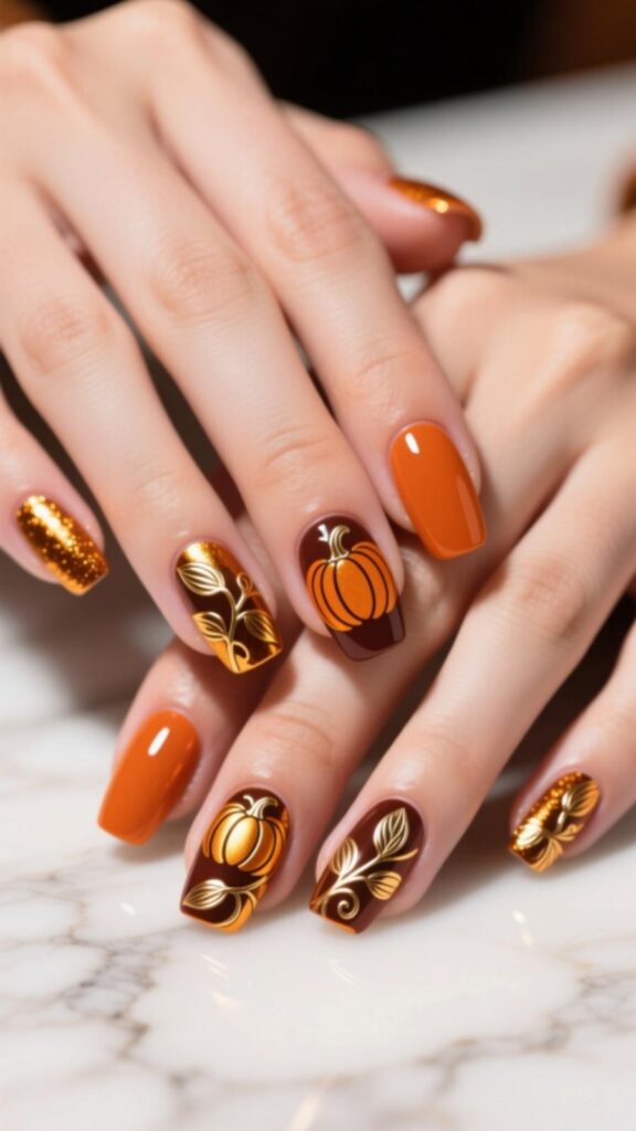 Pumpkin Foil Nails