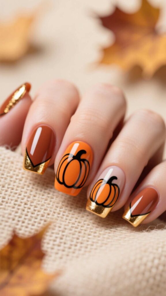 Pumpkin Outline Nails