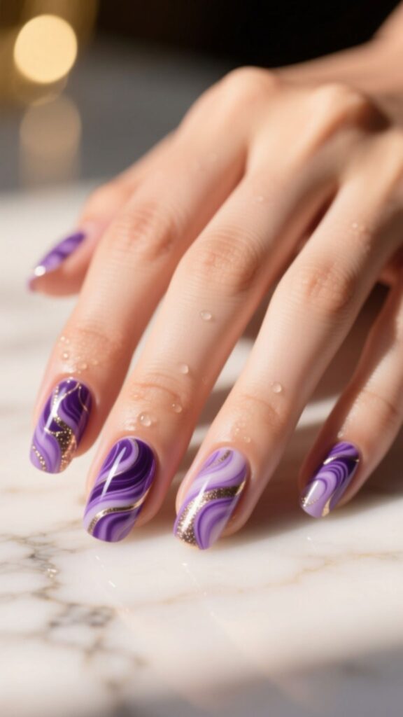 Purple Marble Nails