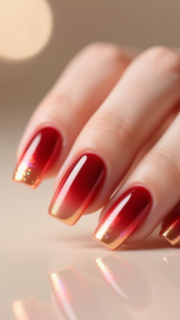 Short Red Aura Nails