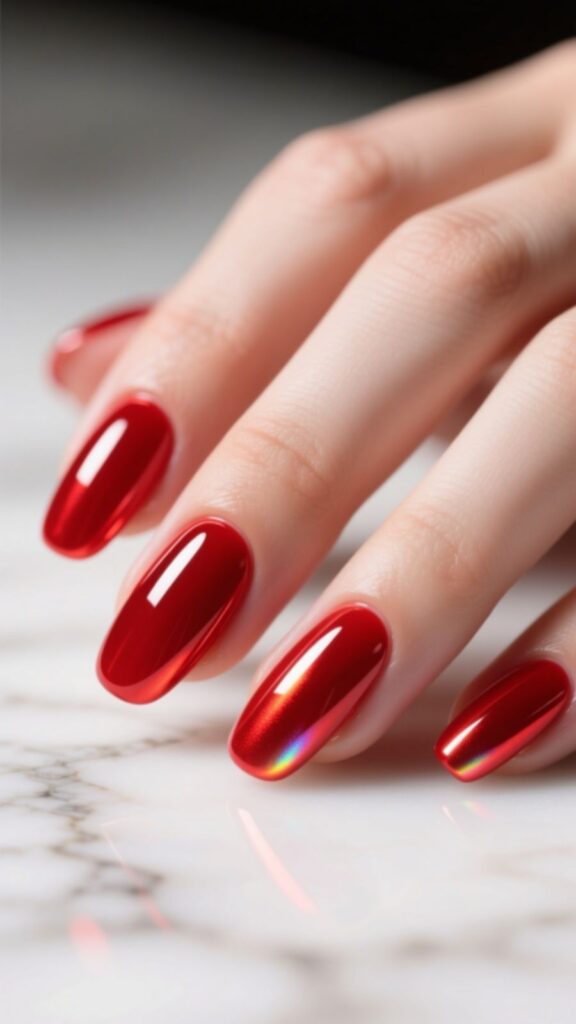 Glossy Red Aura Nails