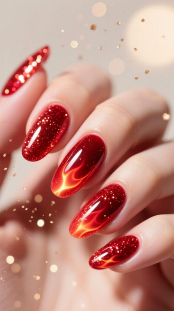 Glitter Red Aura Nails