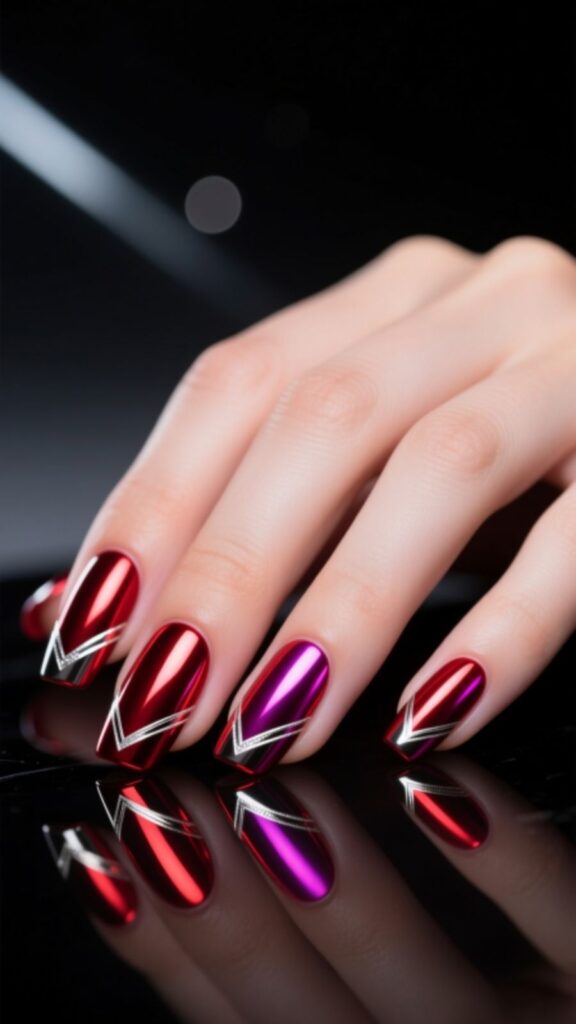Chrome Red Aura Nails