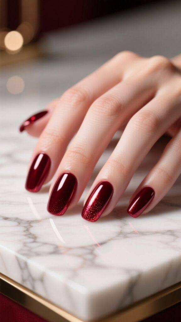 Deep Burgundy Aura Nails