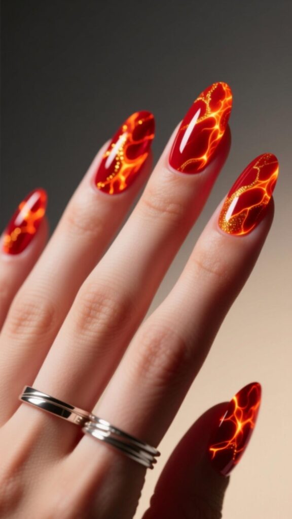 Fiery Red Aura Nails