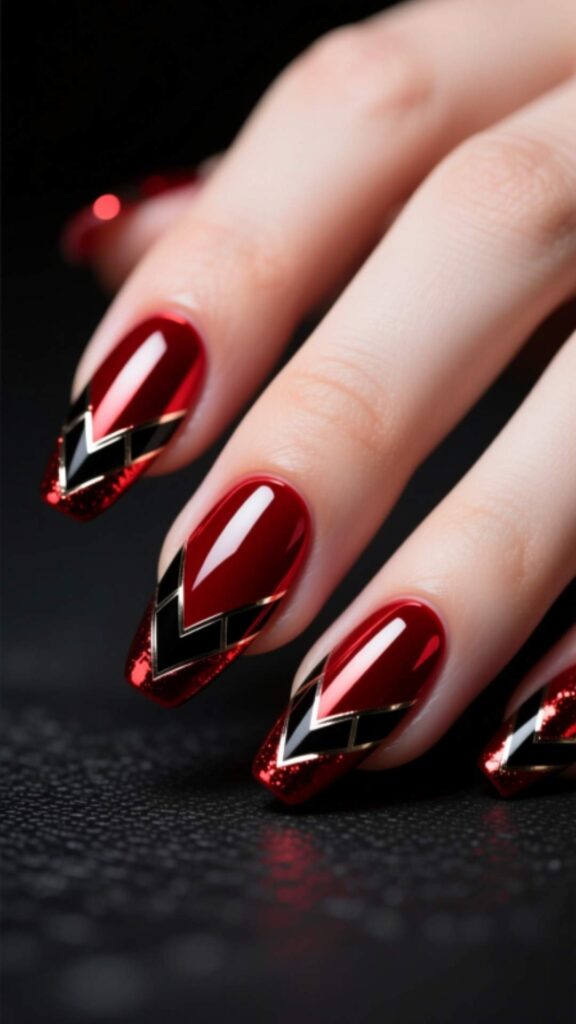  Red and Black Foil Nails