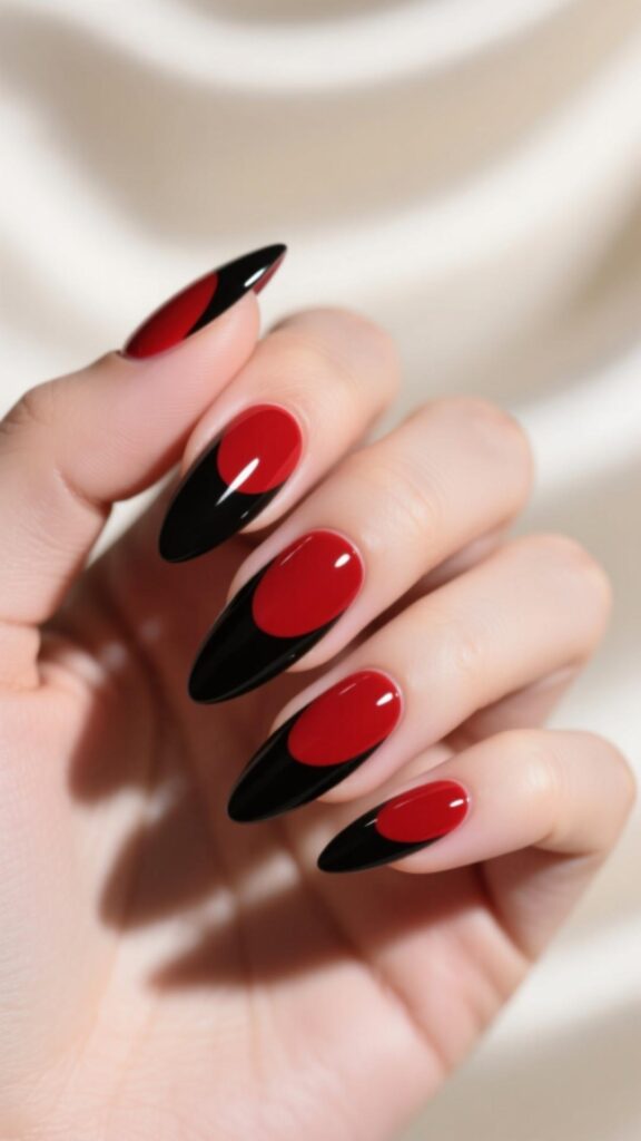  Red and Black Half-Moon Nails
