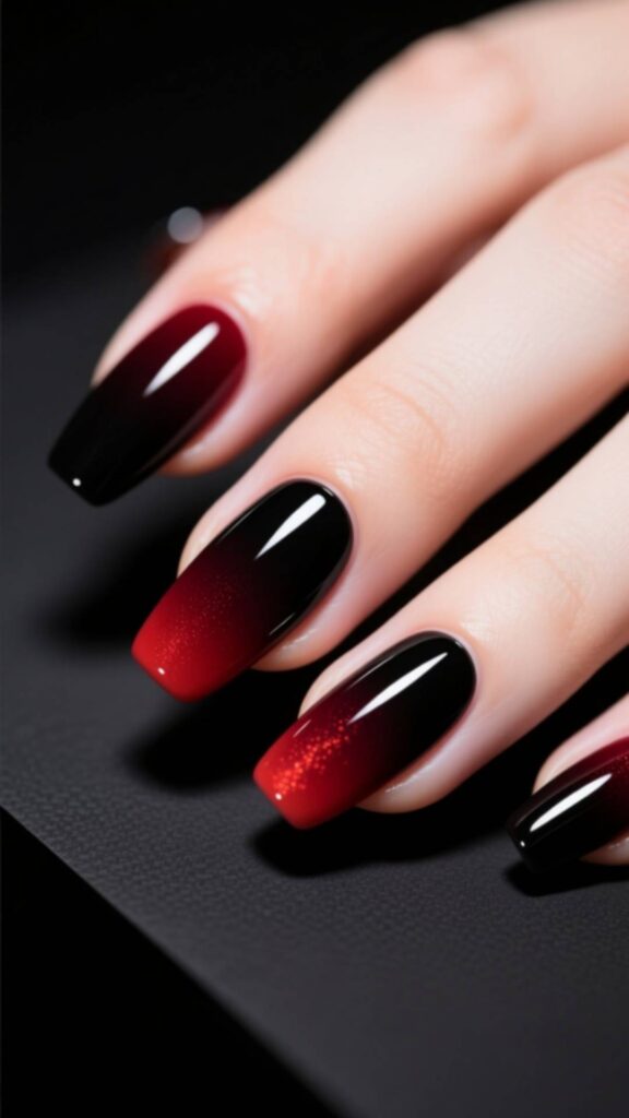 Ombre Red and Black Nails
