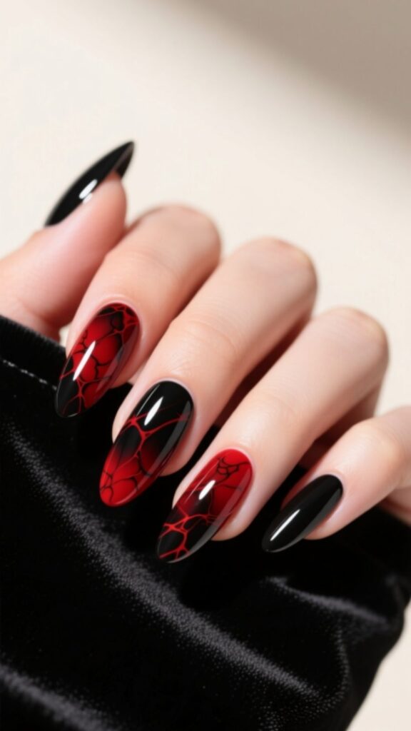 Red and Black Marble Nails
