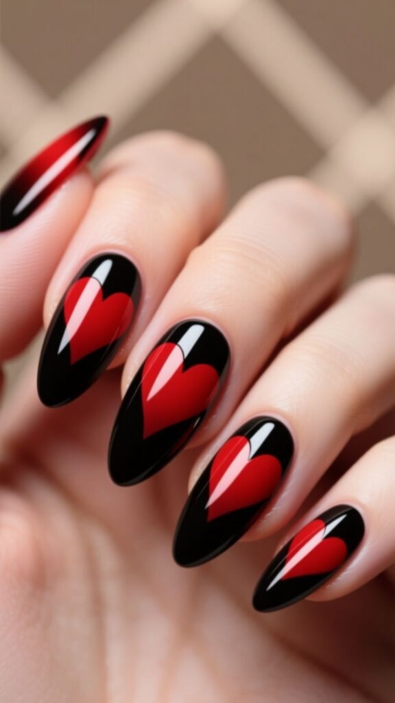 Red and Black Heart Nails