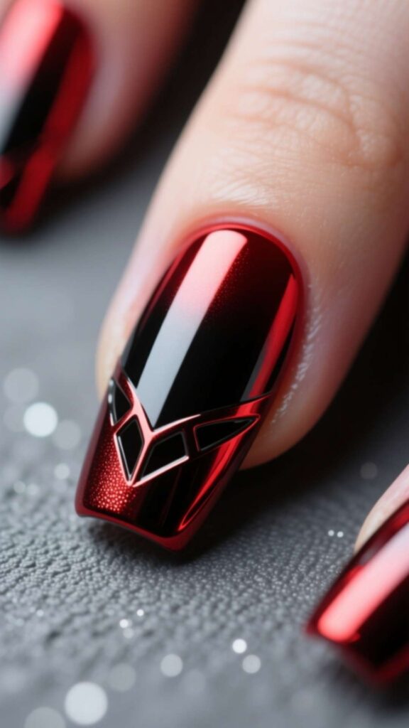 Red and Black Chrome Nails
