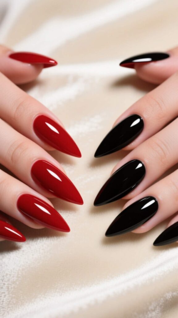 Red and Black Stiletto Nails
