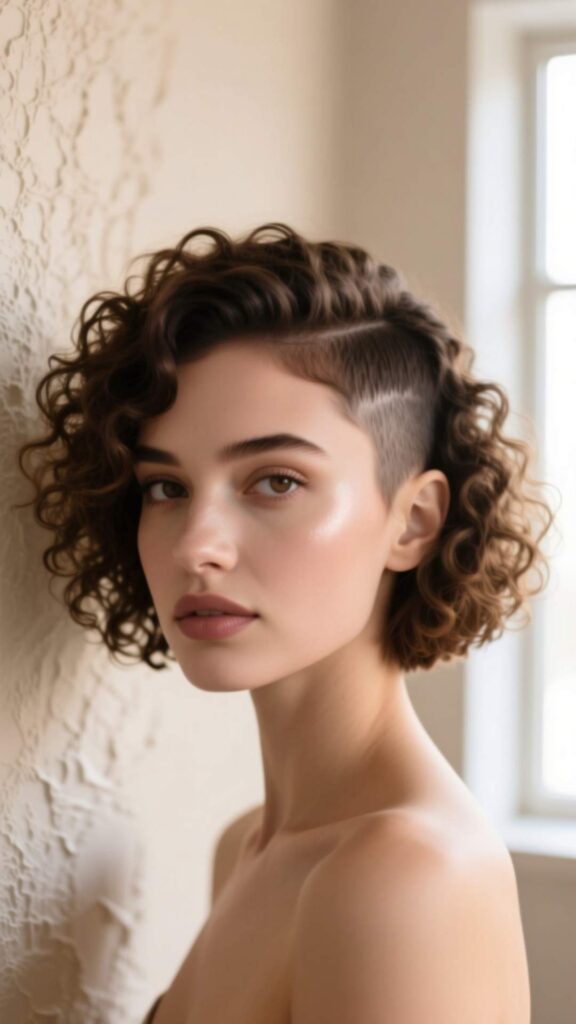 Short Curly Bob with Side Shave