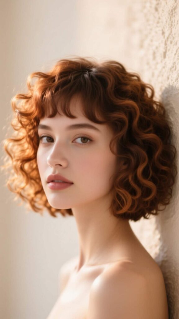Curly Bob with Curtain Bangs
