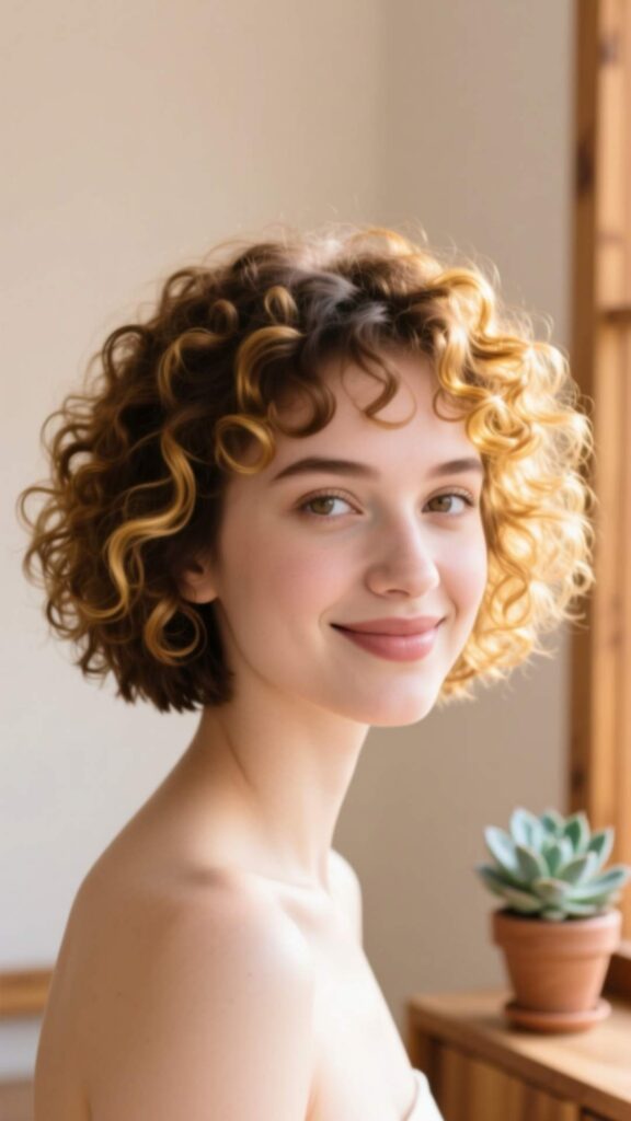 Short Curly Bob with Highlights