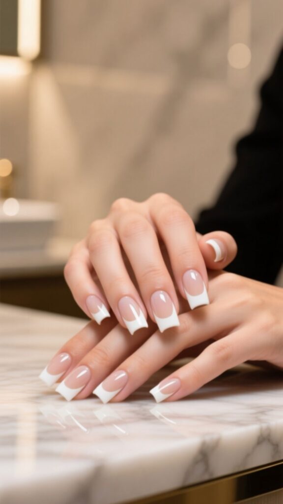 Classic French Square Acrylic Nails