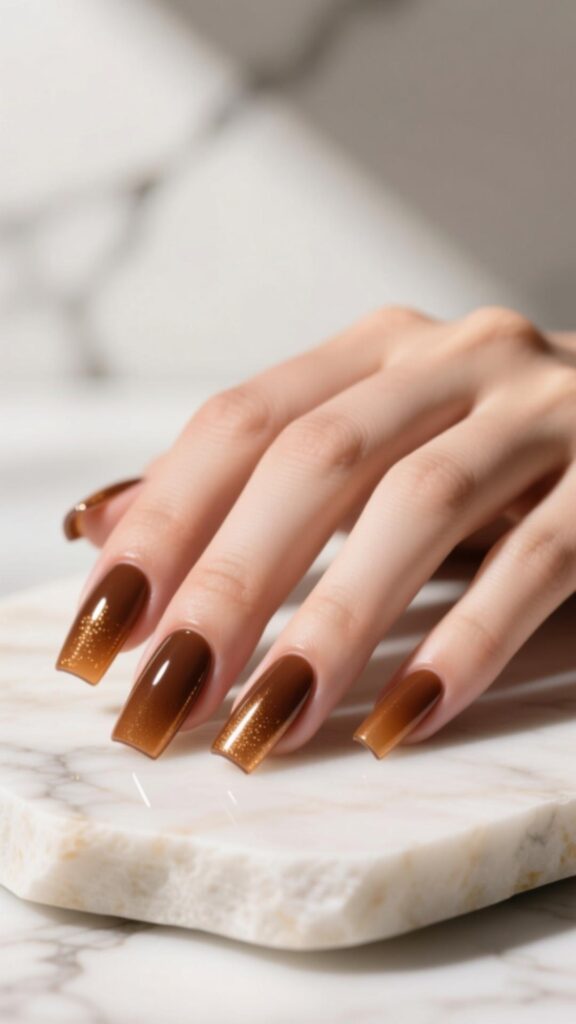 Brown Square Acrylic Nails