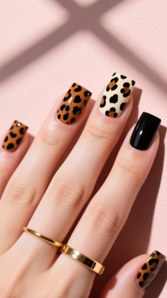 Square Acrylic Nails with Animal Print