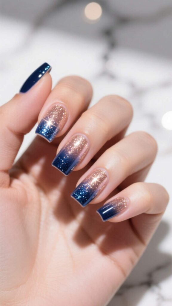 Square Acrylic Nails with Gradient Glitter