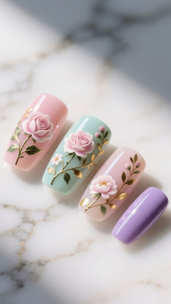 Floral Square Acrylic Nails