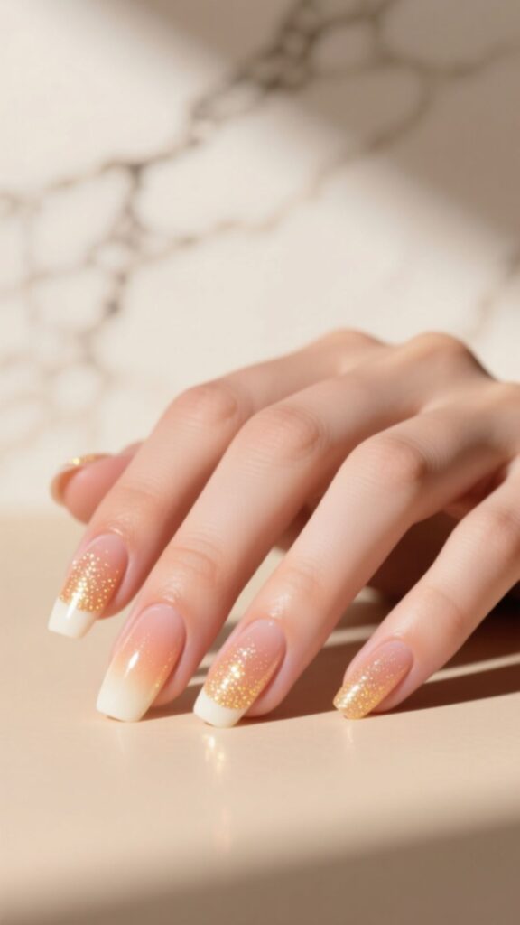 Nude Gradient Glitter Nails