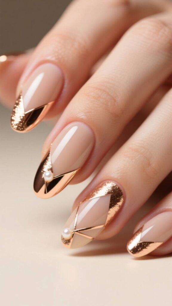Nude Nails with Rose Gold Foil