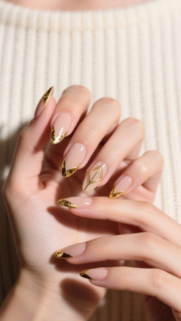 Nude Nails with Gold Accents