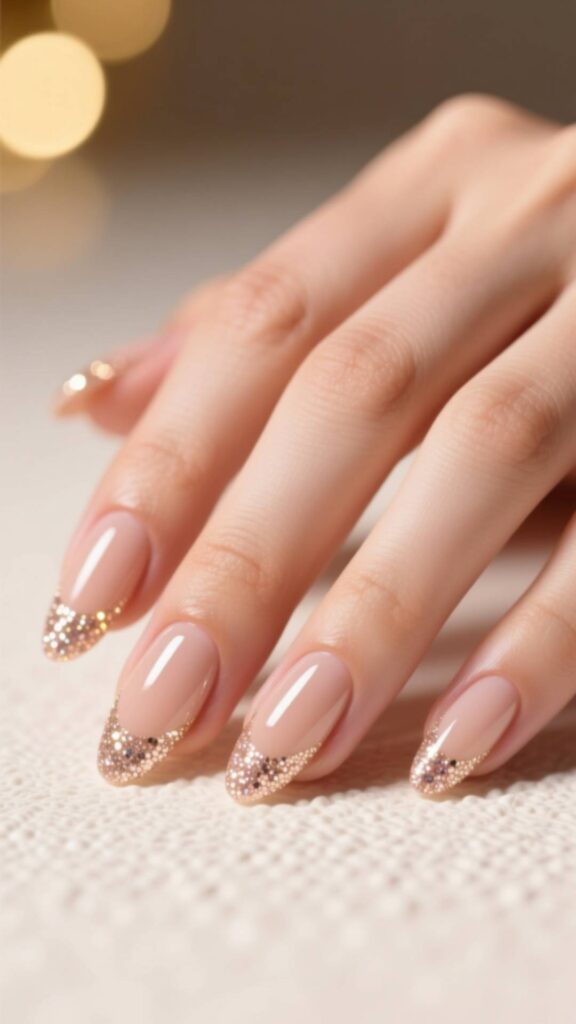 Nude Nails with Glitter Tips