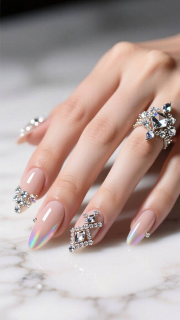 Nude Nails with Rhinestones