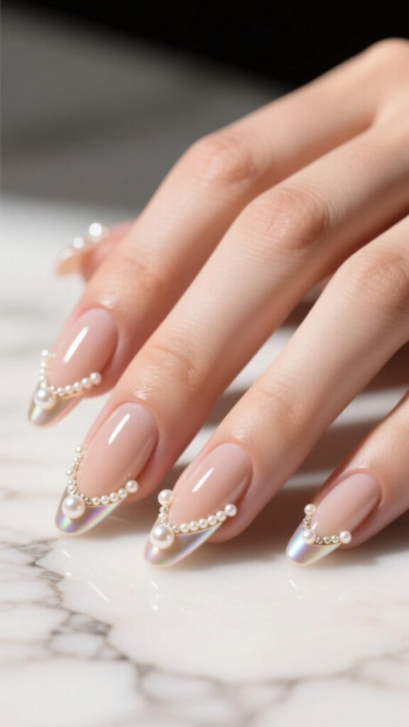 Nude Nails with Pearls