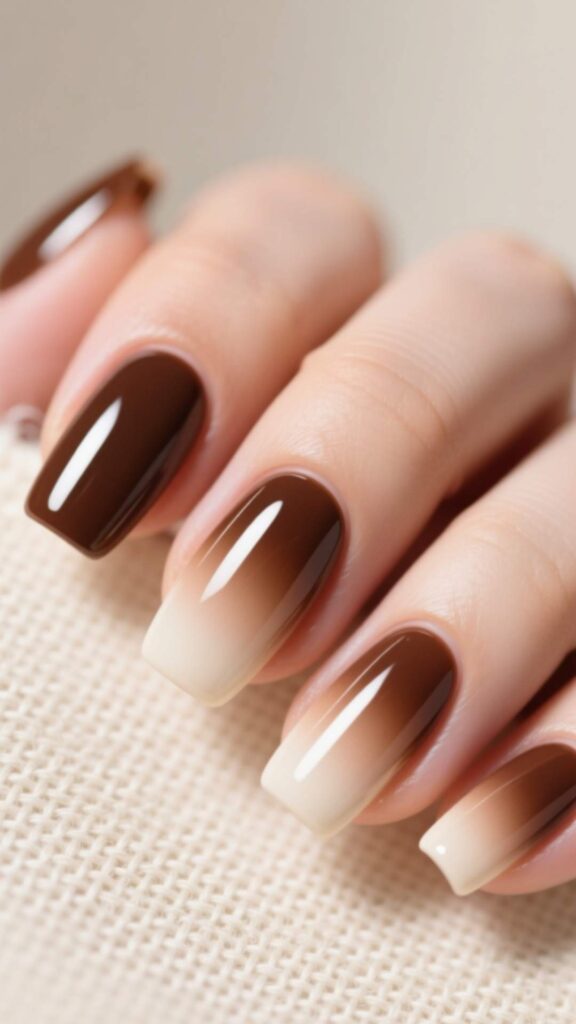 Brown and Nude Ombre Nails