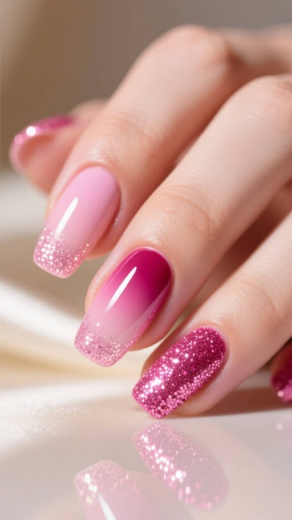 Pink Glitter Ombre Nails