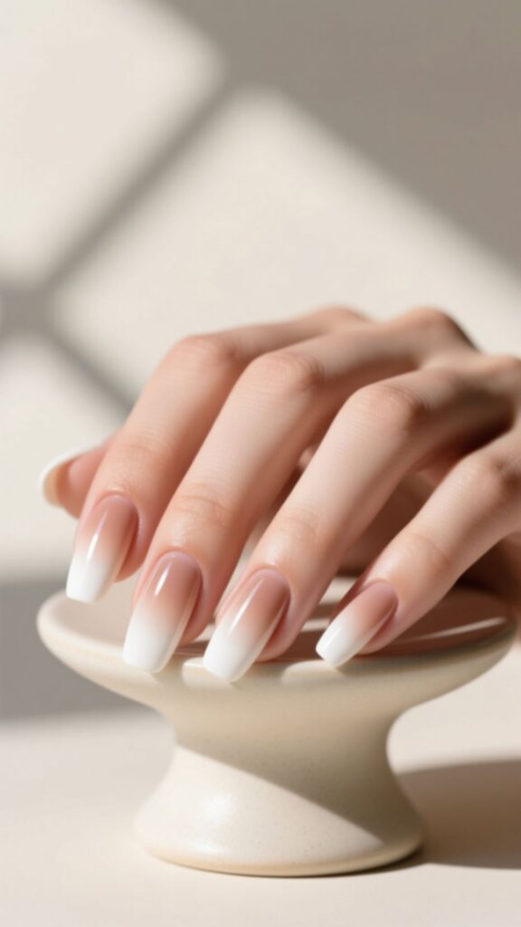White and Nude Ombre Nails