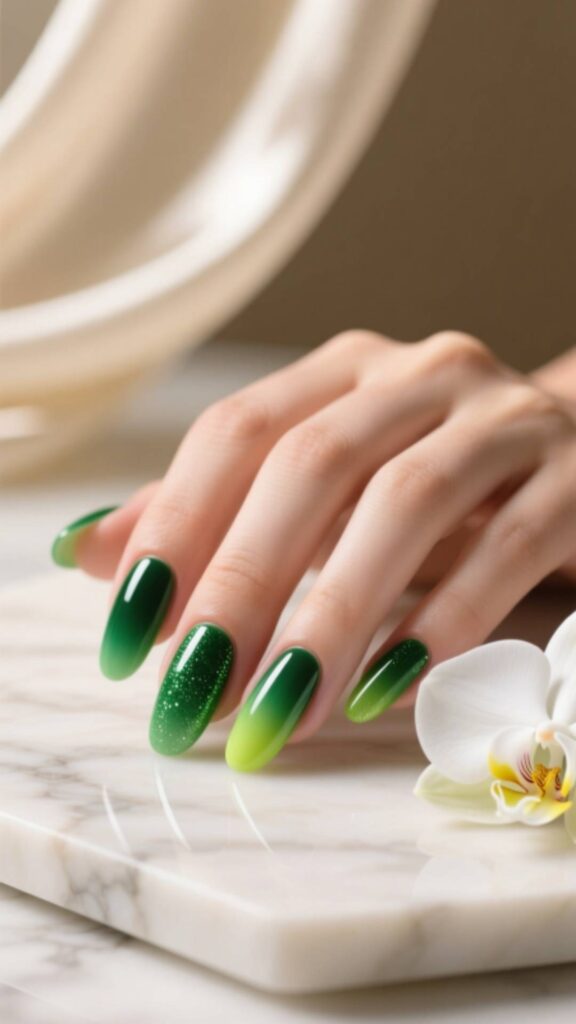 Emerald Green Ombre Nails