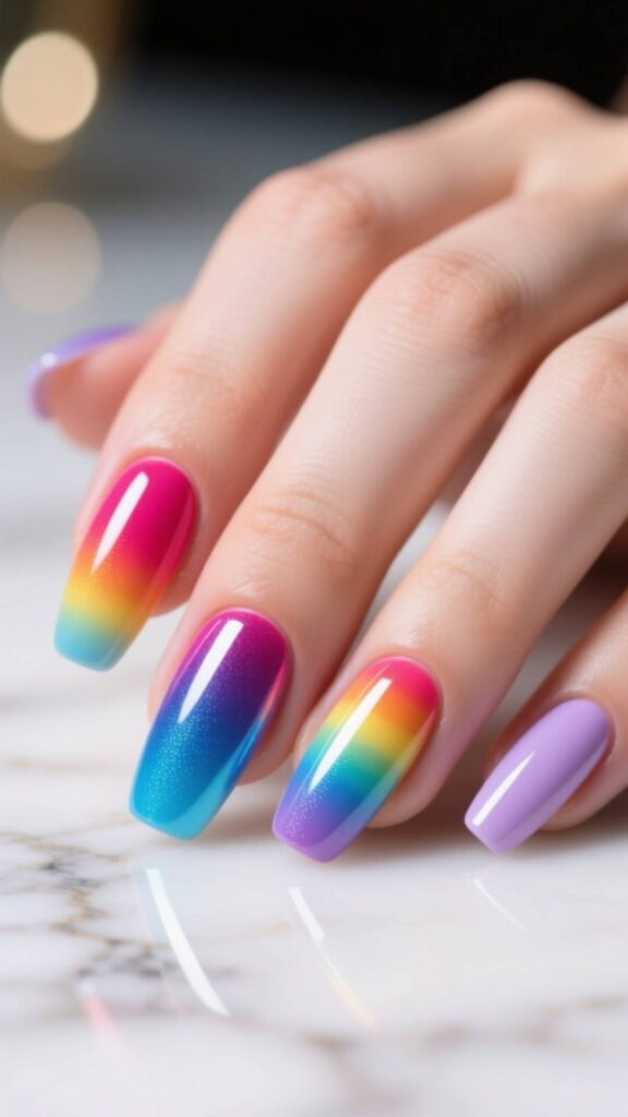 Rainbow Ombre Nails