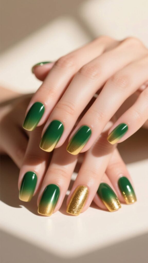 Green to Gold Ombre Nails
