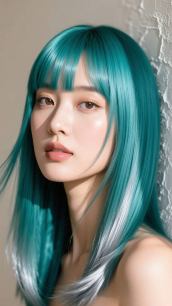 Teal Curtain Bangs