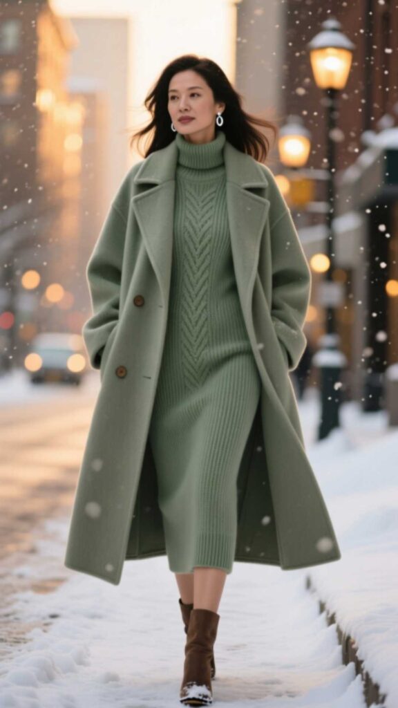 Wool Coat Over a Sweater Dress